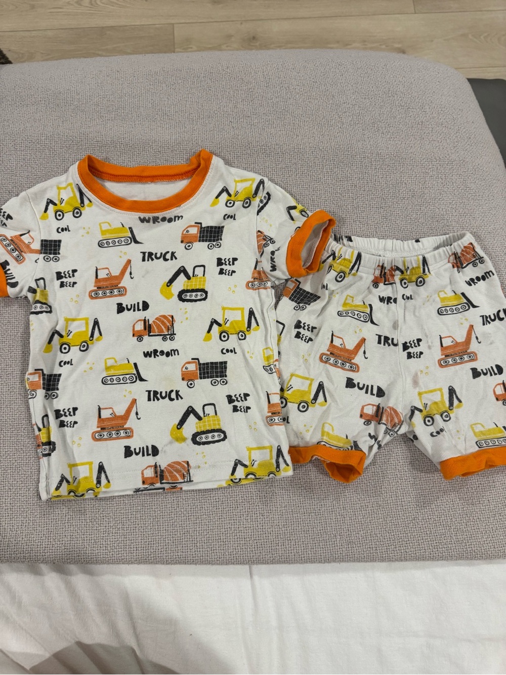 Kids Construction Truck Short-Sleeve Pajama Set in Orange & Yellow
